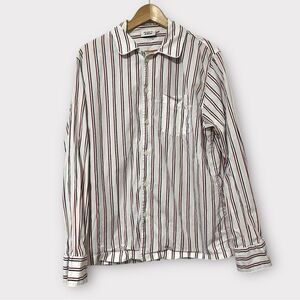 Sleepy Jones Dual Stripe Henry Button Down Striped Blue + Red Pajama Shirt